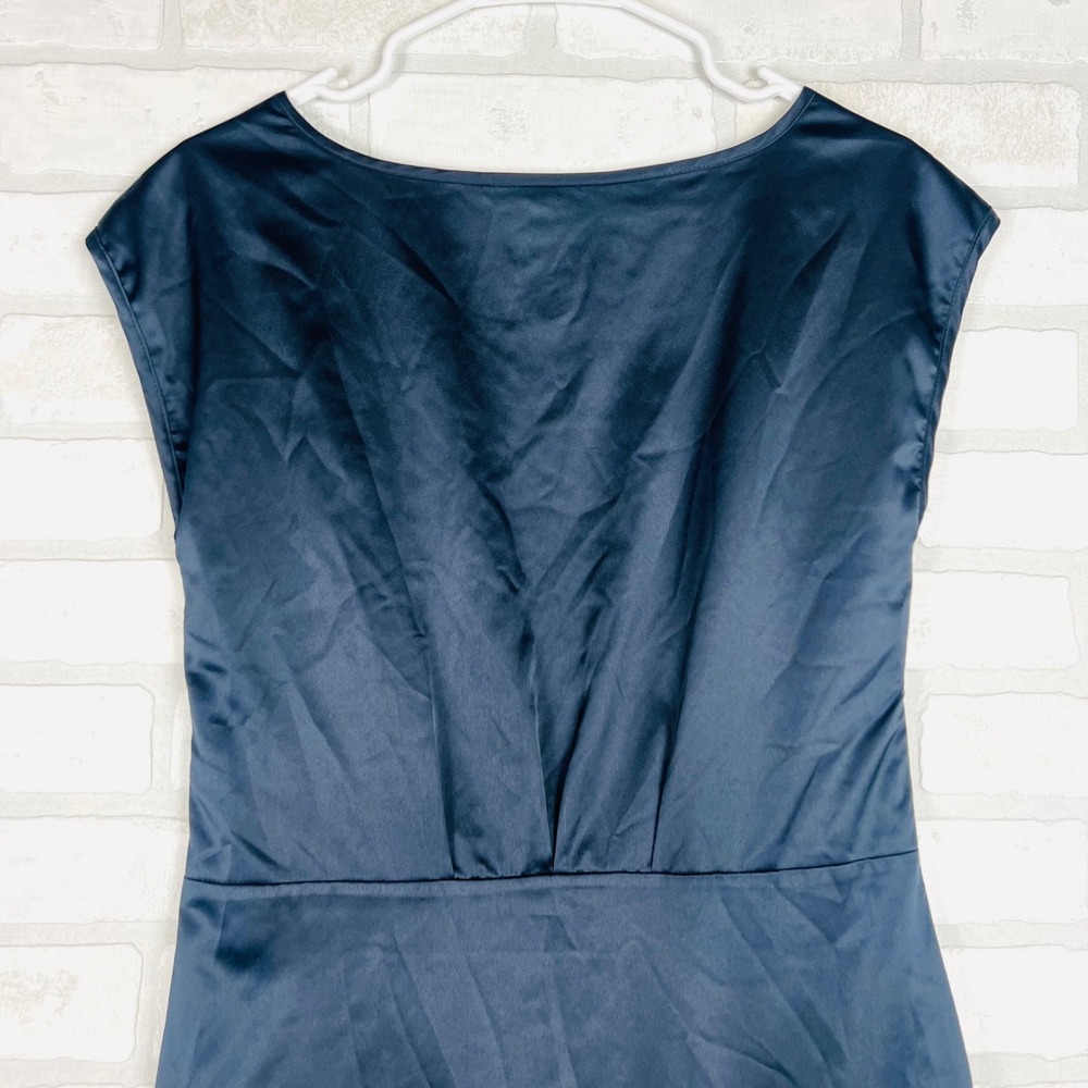 Forenza Womens Abstract Brushstroke Satin Sheath Dress Navy Blue Size 0 - Picture 7 of 11